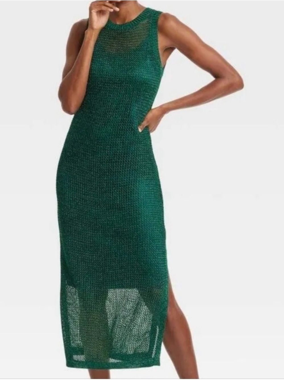 a.new day Emerald Green Metallic Crochet Maxi Dress - Size M